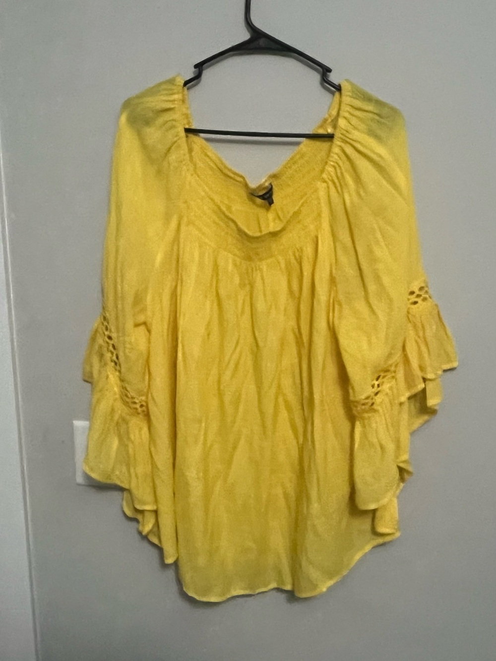 Unique Spectrum Yellow Boho Tunic with Crochet Sleeve Detail